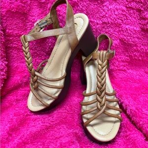Cato Tan Braided Strappy Block Heel Sandals